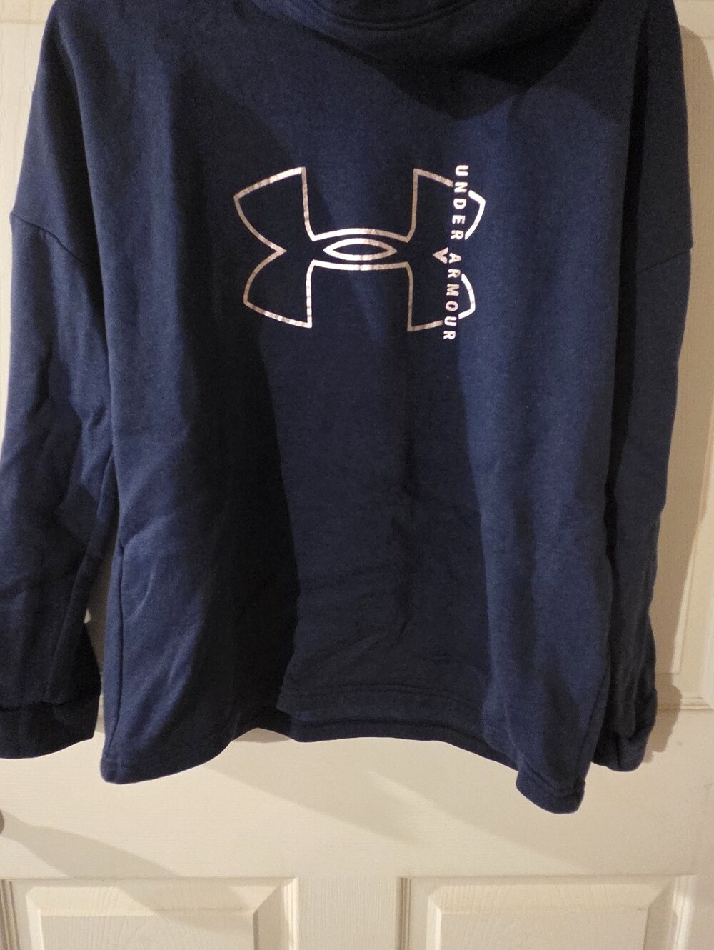 Under Armour Kids Navy Blue Pullover Hoodie with White Logo